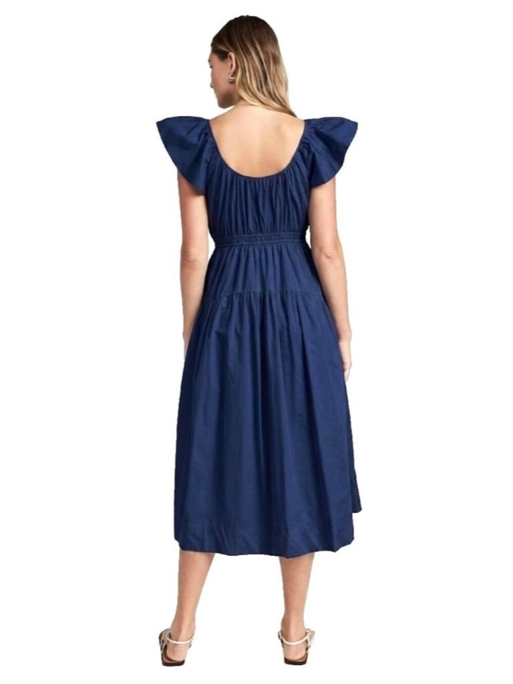 Marea Jane Dress - Navy Ruffle Sleeve Midi Dress - Picture 5 of 5